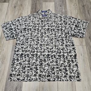 Pendleton Silk Blend Hawaiian Button Down Shirt Grey Black Tropical Men's Large